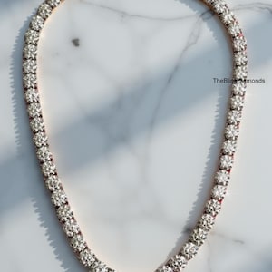 Moissanite Tennis Necklace, 7 MM Round Brilliant Cut Diamond Wedding Necklace, 10k Gold Bridal Necklace, Unique Necklace For Any Occasion
