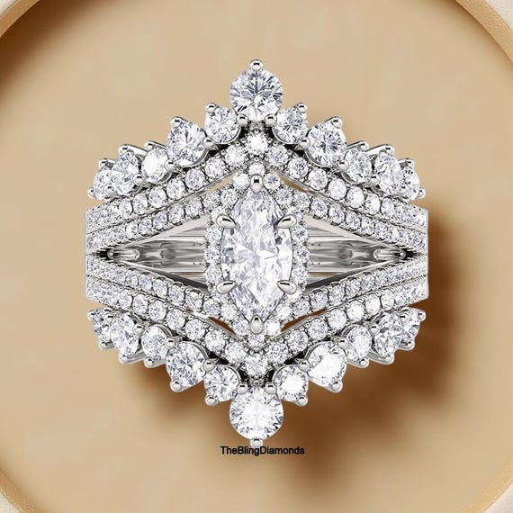 0.50CT Marquise Cut Moissanite Diamond Halo With Split Shank Ring 