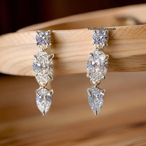 Round, Oval And Pear Cut Moissanite Earrings, Colorless Moissanite Wedding Earrings, Tear Drop Earrings For Her, 10k Yellow Gold Earrings