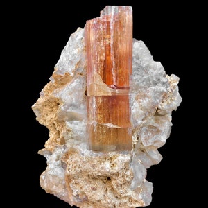 Orange Pink Topaz Crystal on Matrix Specimen, Big Size Pink Topaz Crystal, Pink Topaz Specimen