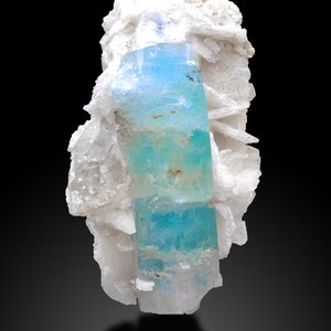 Terminated Aquamarine Crystal on Quartz with Matrix, Damage Free Mineral Specimen