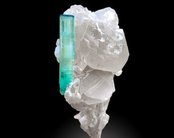Seafoam Paraiba Color Tourmaline Crystal Attached on Quartz Specimen, Tarnsparent Tourmaline Crystal, Quartz With Tourmaline, Minerals