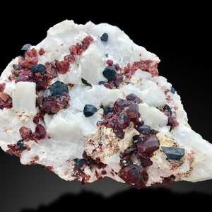 Red Garnet Crystals with Black Tourmaline, Garnet Tourmaline Specimen, Red Garnet, Fine Minerals, Garnet From Skardu Pakistan