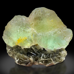 Natural Bi Color Fluorite Twin Crystal Clusters with Muscovite Specimen, Yellow Green Fluorite, Natural Stone