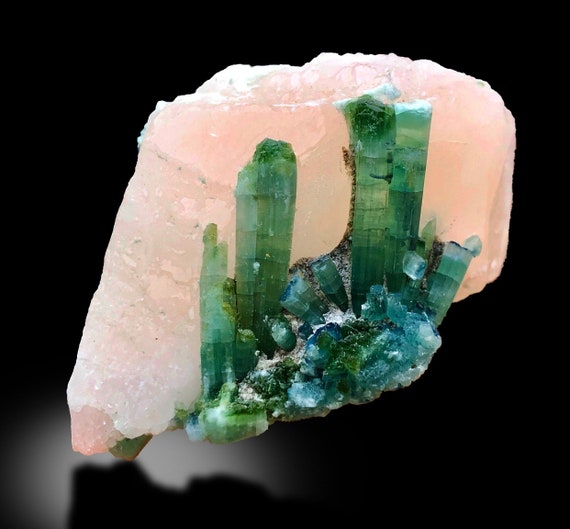 Peach Pink Morganite With Green Tourmaline Cluster Specimen