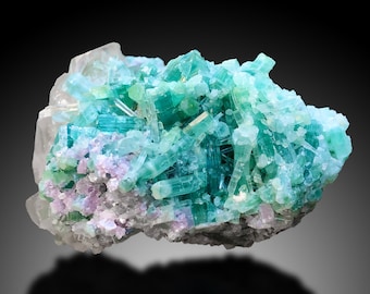 Natural Paraiba Color Tourmaline Crystals Cluster with Quartz, Paprok Tourmaline, Raw Mineral, Tourmaline Specimen - 164 gram