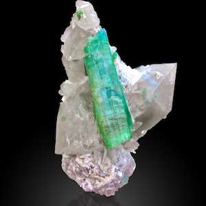 Green Tourmaline on Quartz Crystal Specimen | Green Tourmaline | Green Tourmaline on Crystal Quartz Matrix