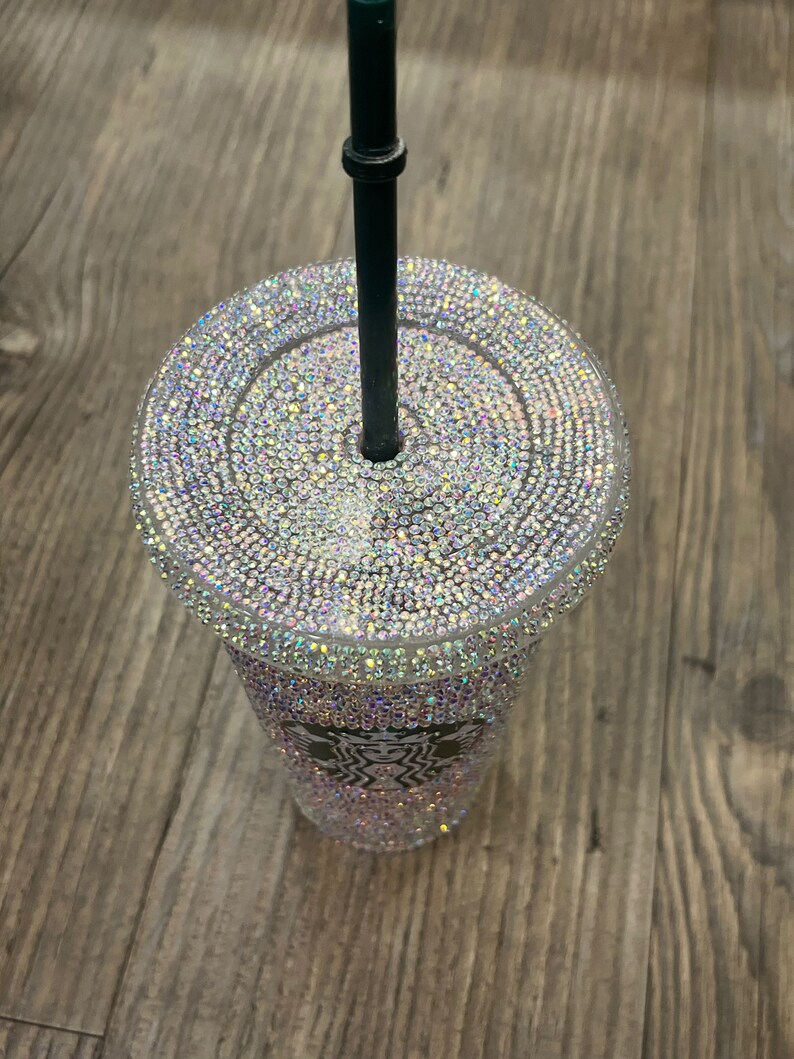 Rhinestone Starbucks Tumbler With Straw Etsy