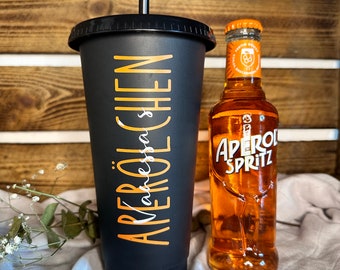 Personalized drinking cup with glitter •Aperölchen• with lid and straw Item No.: 00104