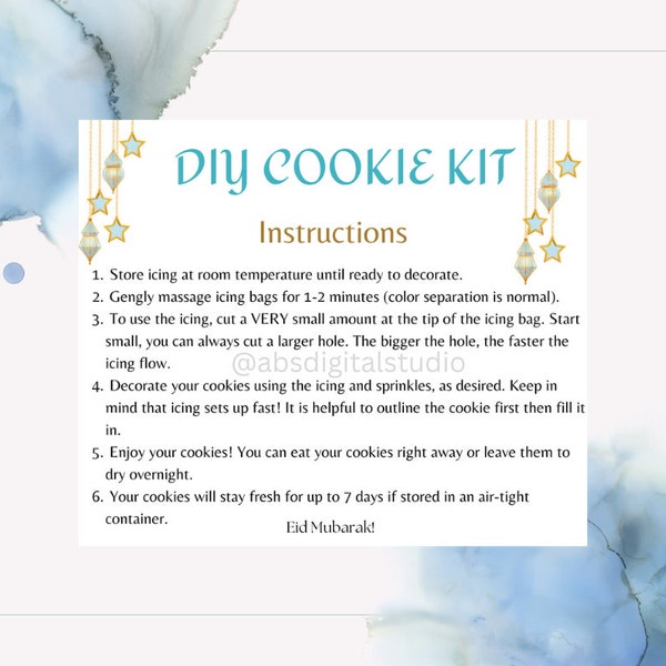 EID DIY Cookie Kit Instructions Card. Printable Instructions Card for DIY Cookie Kit. 8 Printable diy Cards