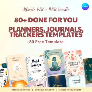 Master Resell Rights PLR digital products 80 Canva Templates, Planners, Journals, Trackers, Printable resell digital product, sell on Etsy