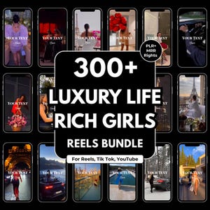 300 Reels de estilo de vida de lujo para chicas/mujeres con texto PLR MRR TikTok, Shorts Estéticos Canva Video Listo para Ti Chica Rica Contenido Elegante