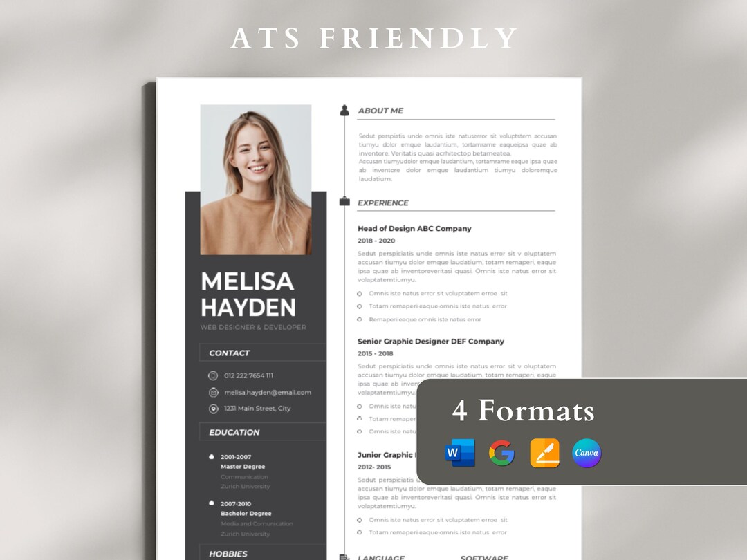 ATS Friendly Resume Template for Google Doc, Word, Canva Professional ...