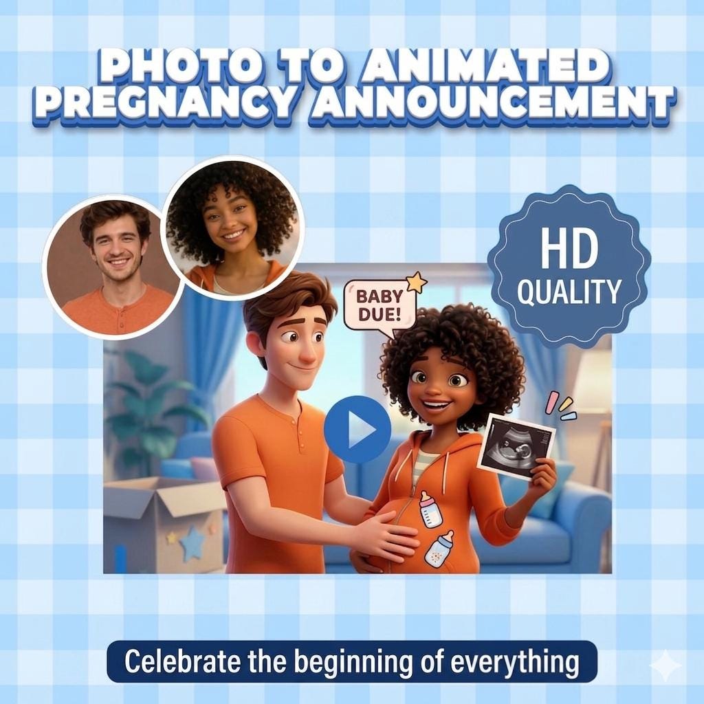 Custom Pregnancy Announcement Video, Pixar Style Animation, Baby Reveal (Digital Delivery)
