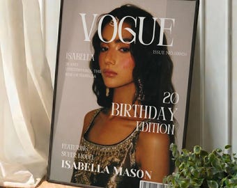Custom Vogue Style Birthday Poster Editable Canva Template Fashion Magazine Cover Print Personalized Photo Gift Chic Wall Art
