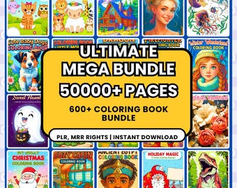 Pacchetto di oltre 50.000 pagine da colorare digitali PLR MrR Rights, libri di attività carini e facili per matrimoni, per adolescenti e adulti, in formato PDF KDP, download immediato.