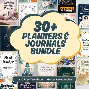 30 Plr Digital Planner Trackers Journals and Calendars, Digital Products sell on Etsy Plr planner DFY planner Ideal for Passive Income