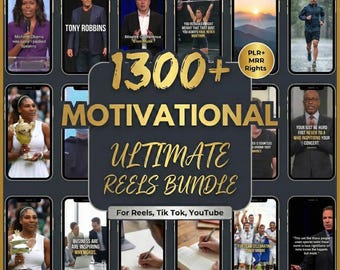 1300+ Motiverande Reels Videopaket, PLR MRR, Viralt innehåll (digital nedladdning)