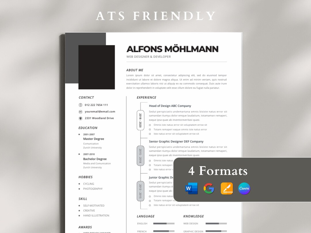 Google Doc ATS Friendly Resume Template for Word, Canva Professional ...