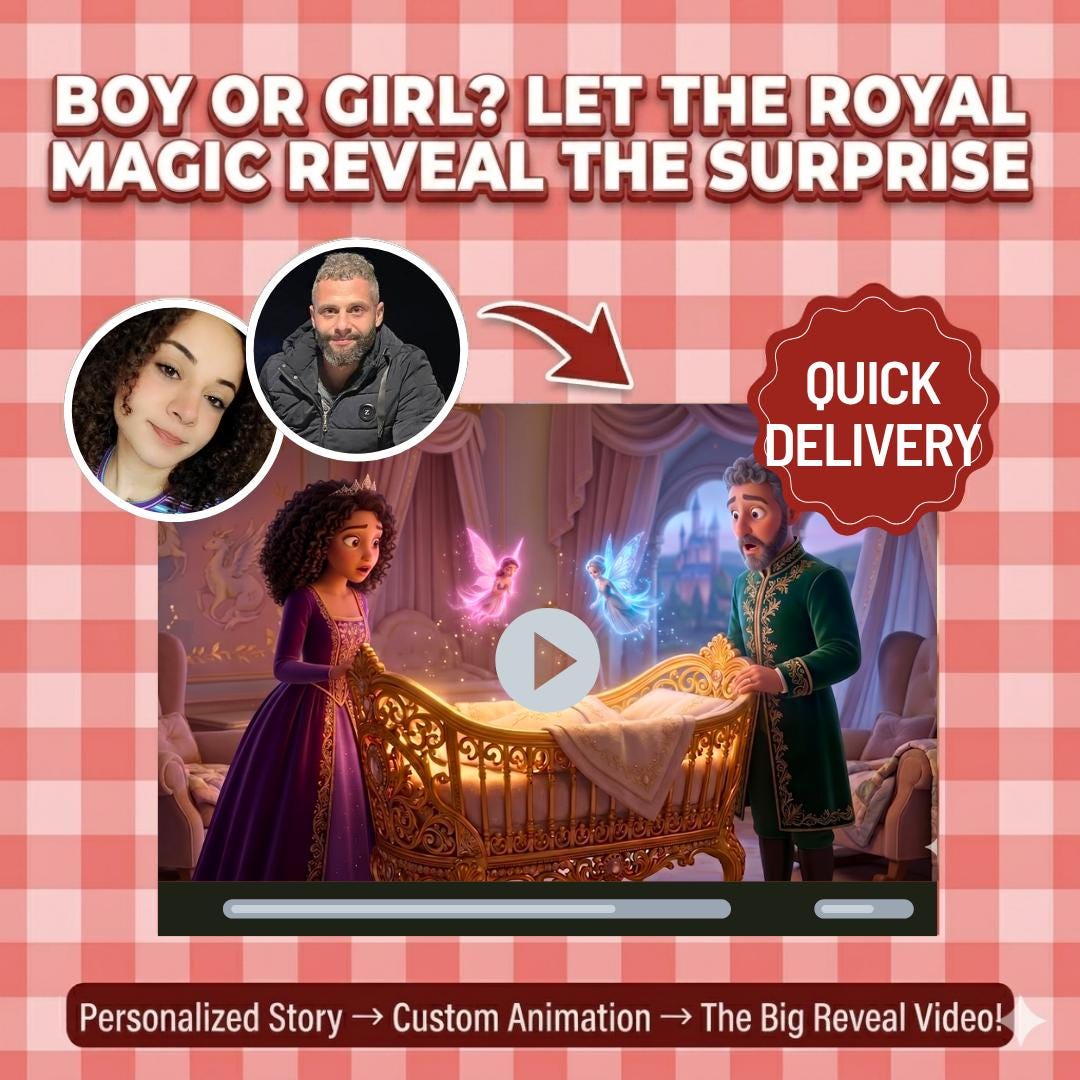 Custom Animated Gender Reveal Video, Personalized Royal Baby Reveal, Princess Story Pregnancy Announcement, Boy or Girl Surprise Video