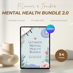 Digital Mental Health Journal Mental Health Bundle Self Care Planner Printable Mental Health Planner, Therapy Worksheet Wellness Workbook
