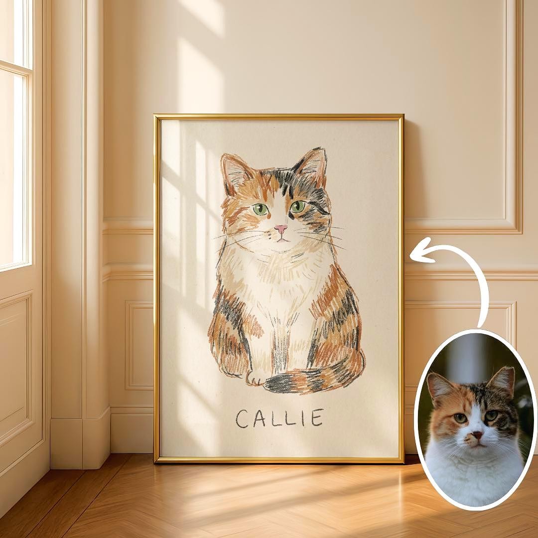 Custom Funky Pet Portrait, Cute Digital Cat Poster, Custom Badly Drawn ...