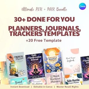 30 Templates Planners Trackers Journals and Calendars PLR MRR Digital Products sell on Etsy Plr planner DFY planner Ideal for Passive Income