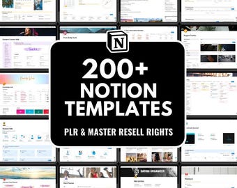 200 Notion Templates Business Bundle PLR MRR | Resell Notion Templates | Productivity, Planner, Business, Finance Tools Digital Download
