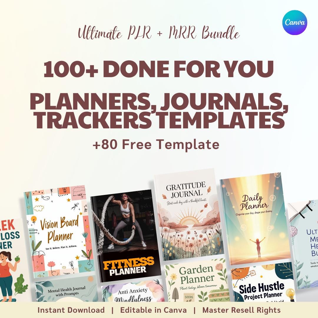 200 Templates Planners Trackers Journals and Calendars PLR MRR Digital ...