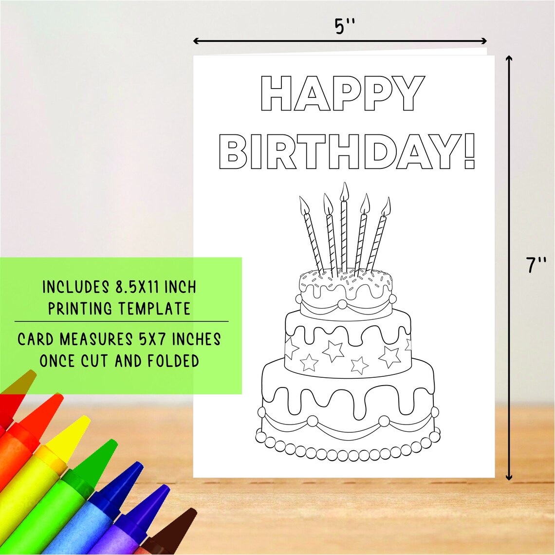 PRINTABLE Happy Birthday Coloring Card, Cake Birthday Card, Birthday ...