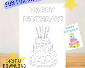 PRINTABLE Happy Birthday Coloring Card, Birthday Card for Kids ...
