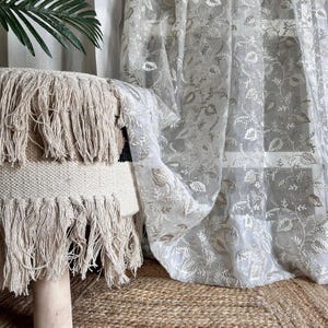 Premium Leaf Embroidered Sheer Curtain