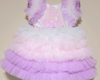 Girls White and Lavender unicorn themed colors Dress