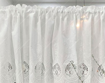 Cotton Cutwork Café Curtain, French Style Embroidered Valances for Windows