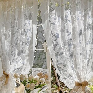 Floral Lace Sheer Curtain Panel: Romantic Cottagecore Window Treatment