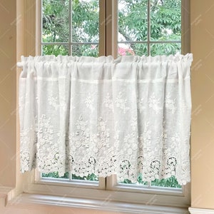 Gestickter Volant-Vorhang für Küche, Shabby Chic-Baumwollspitze-Kaffee-Vorhang