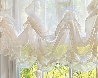 Champagne Sheer Roman Shade: Wave-Shaped Tie Up Curtain