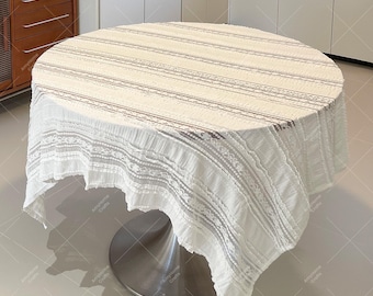 French Embroidered Lace Tablecloth: Elegant White Floral Table Cover