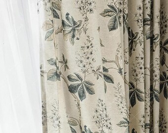 Cortina de lino y algodón con estampado floral: cortina semiopaca estilo granja