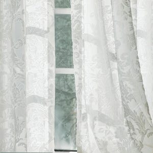 White Sheer Curtain: Vintage Floral Tufted Light-Filtering Window Covering