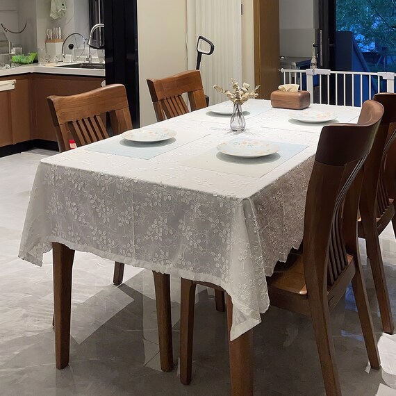 花柄刺繍テーブルクロス、ホワイトコットンレーステーブルクロス