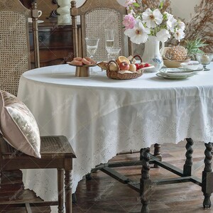 French Lace Embroidered Tablecloth: Elegant Wedding & Home Decor