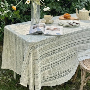 French Embroidered Lace Tablecloth: Elegant White Floral Table Cover