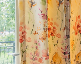 Botanical Floral Print Curtains: Farmhouse Semi-Blackout Drapes