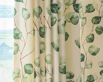 Cortina con estampado de hojas botánicas: estilo rústico semi-opaco