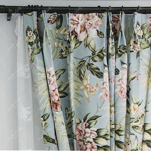 Flowers Semi-Blackout Curtains, Farmhoues Plant Printed Drapes for Living Room, Pastoral Style Privacy Curtains
