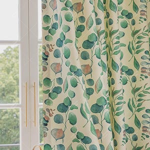 Leaf Window Curtains, 65% Blackout Plant Printed Curtains, Farmhouse Drapes For Bedroom