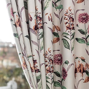 Rideaux occultants floraux, parures de fenêtre à fleurs imprimées ferme pour chambre, occultants 70 %