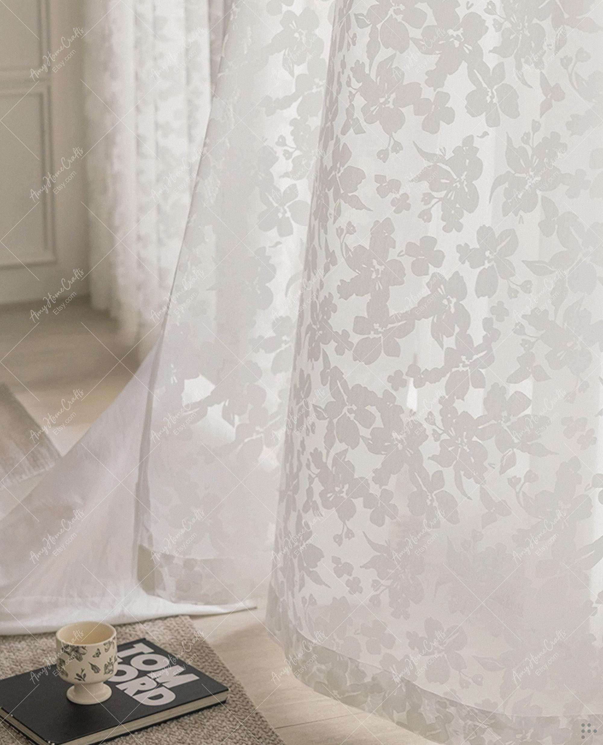 Tenda trasparente floreale, elegante tenda filtrante per finestre, tende da fattoria