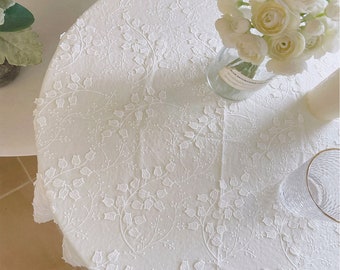 Floral Embroidered Tablecloth,White Cotton Lace Table Cloth